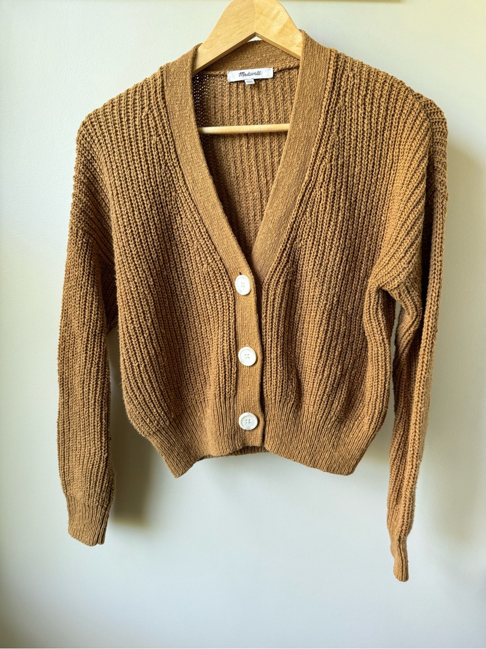 MADEWELL Cropped Ribbed V Neck Cardigan Sweater Cottagecore Earthy Cotton XXS